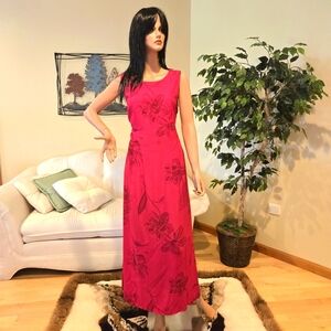 Positive Attitude, Red Hawaiian Print  Sleeveless, Summer Maxi Dress, Size 14